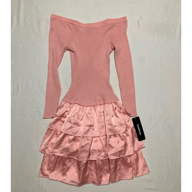 Bebe Dress With Tutu Long Sleeve Pink M