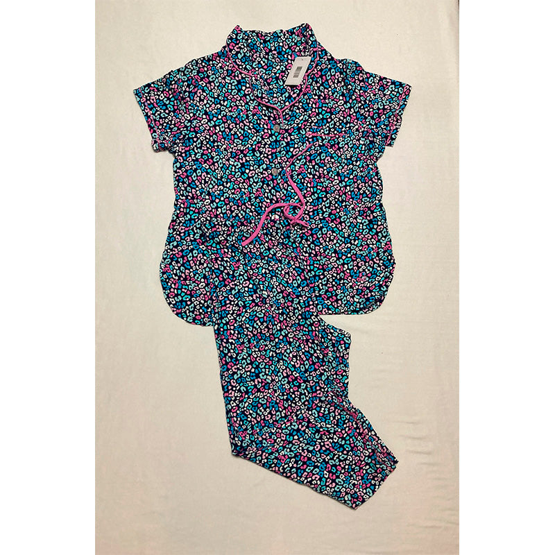 Cuddl Duds Womens 2-Pc. Notched-Collar C Leopard M