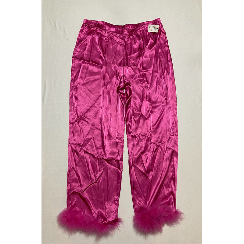 Linea Donatella Marabou Feather Satin Pajama Set Rose Chaud L