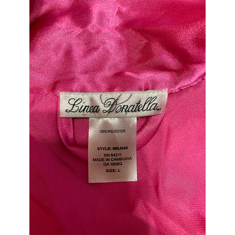 Linea Donatella Marabou Feather Satin Pajama Set Rose Chaud L