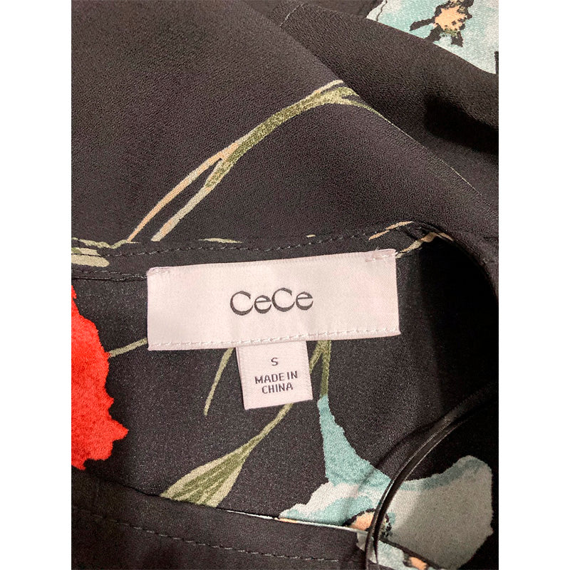 CeCe 3/4 Sleeve Ruffle Cuff Crew Neck Top Rich Black S