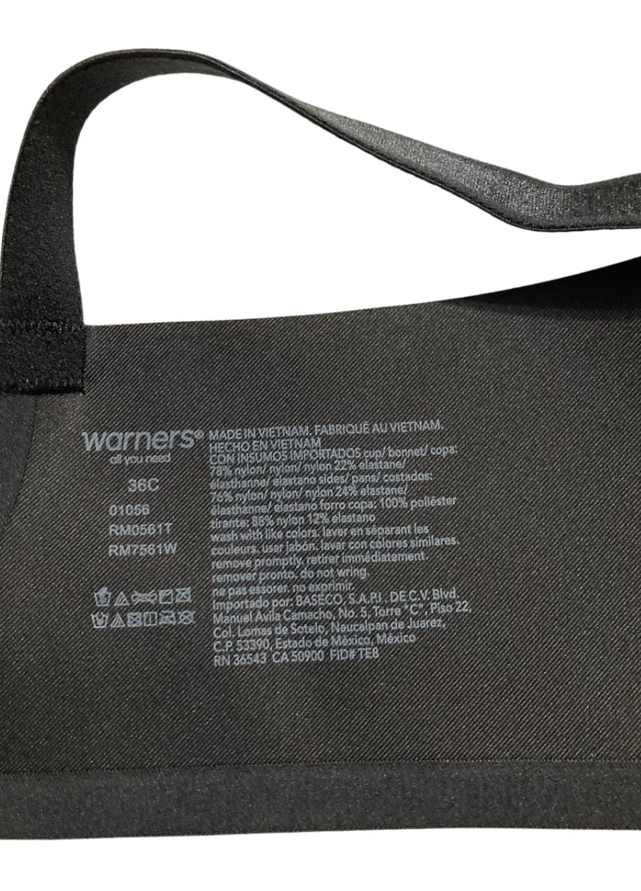 WARNER'S Underarm-Smoothing Comfort Wireless Lightly Lined T-Shirt Bra BLACK 36C