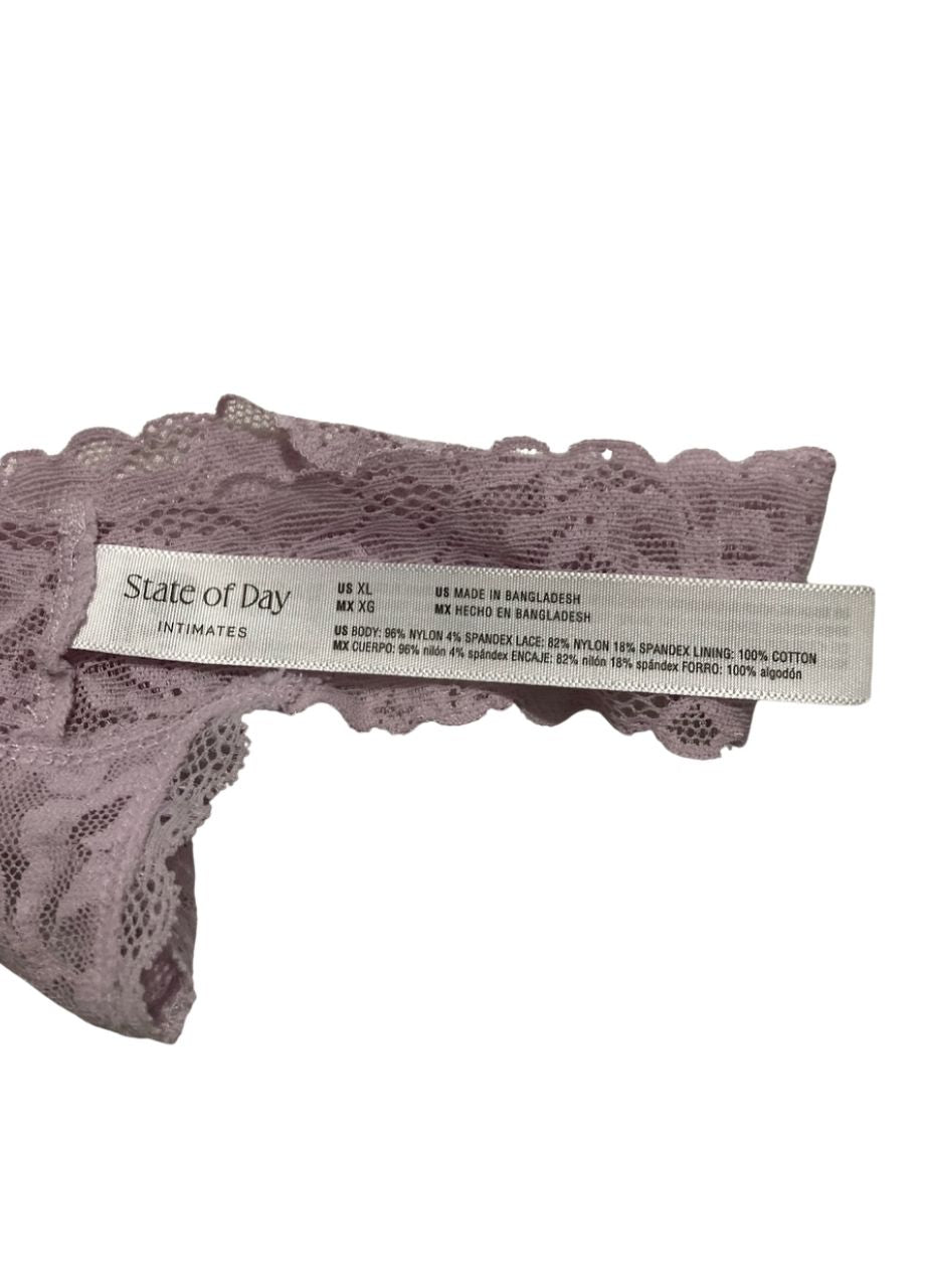 STATE OF DAY Cotton Blend Lace-Trim Thong Underwear PURPLE XL