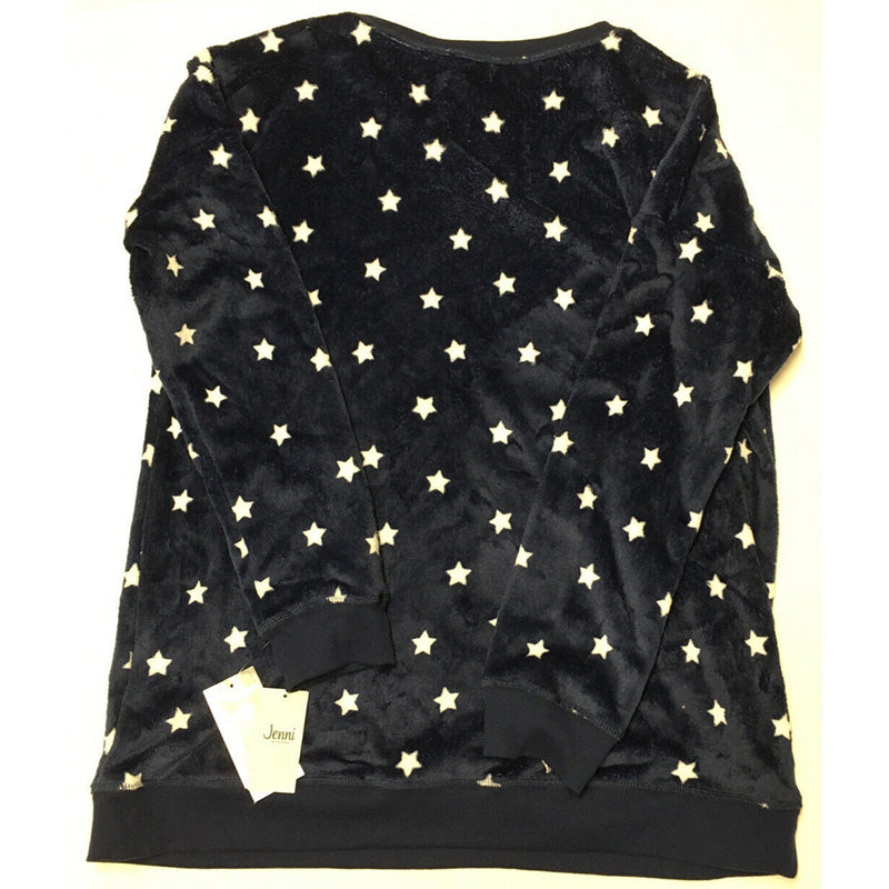 Jenni Faux Fur Only Pajama Top Navy Star XXL