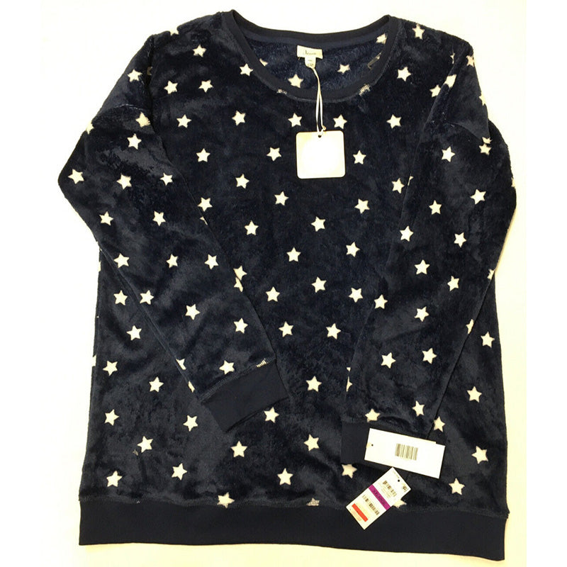 Jenni Faux Fur Only Pajama Top Navy Star XXL