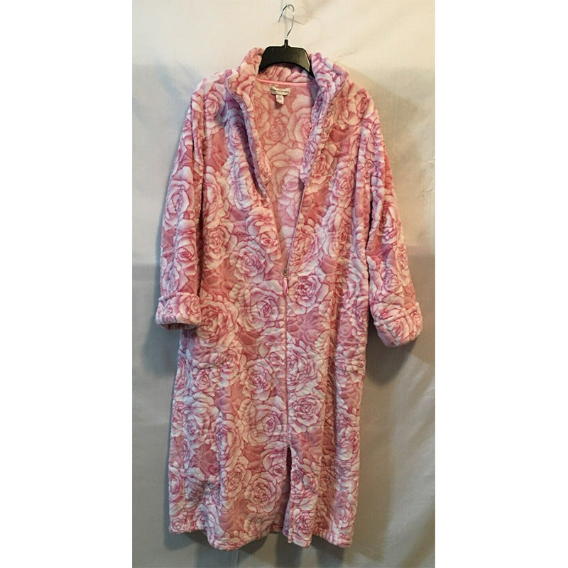 NWD Miss Elaine Textured Knit Long Zipper Robe Pink L