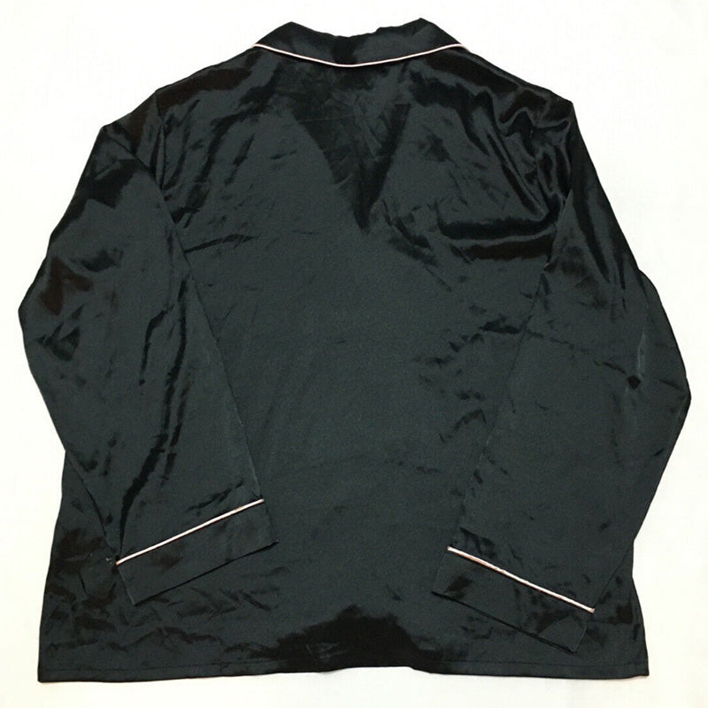 INC Satin Notch Collar Pajama Top Black XL