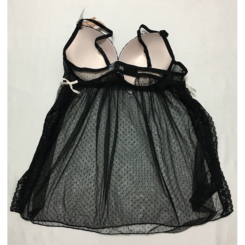 Dreamgirl Dot Mesh Underwire Babydoll Black L