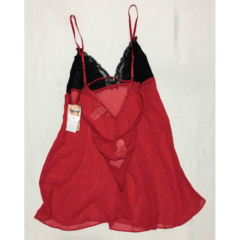 Linea Donatella Women's Babydoll and Thong Lingerie Red L