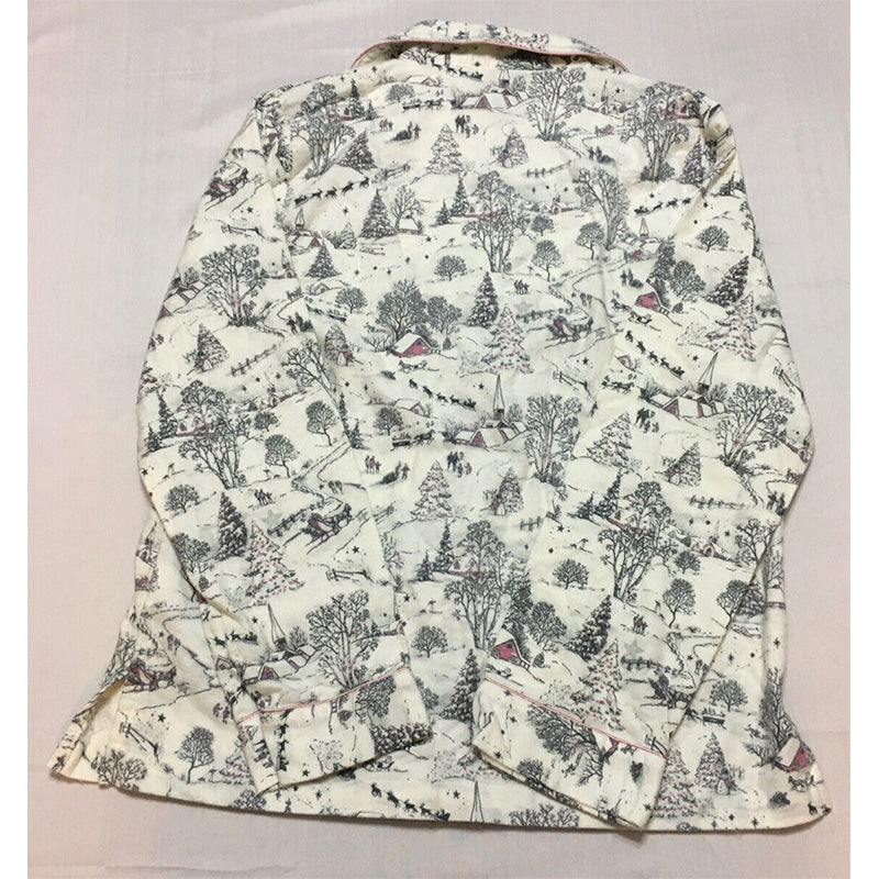 Charter Club Printed Cotton Flannel Only Pajama Top White XS