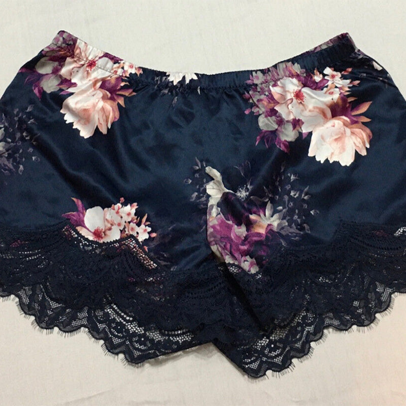 INC Lace-Trim Satin Pajama Short Navy XS