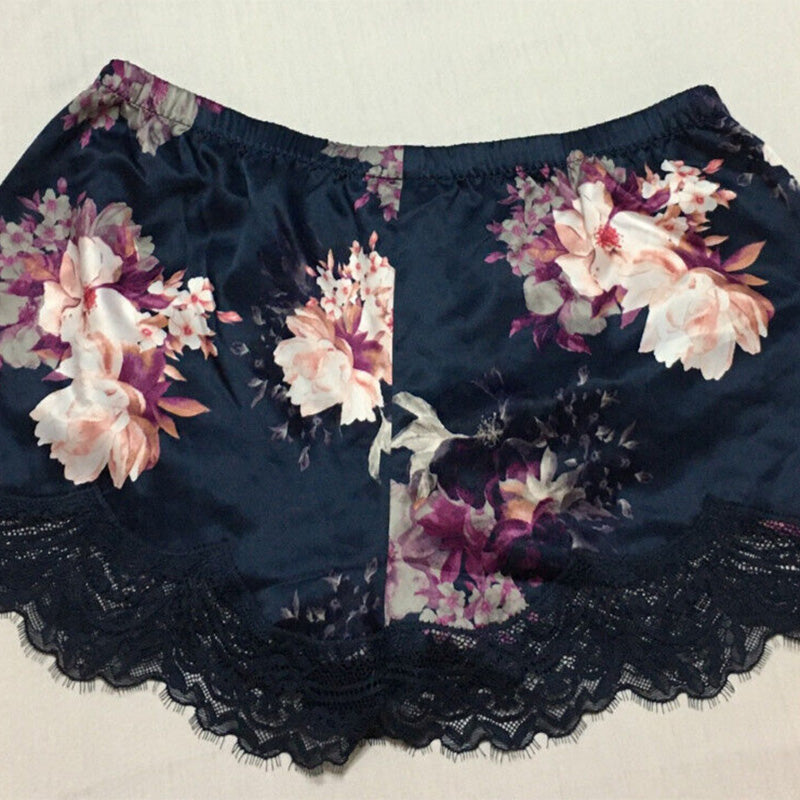 INC Lace-Trim Satin Pajama Short Navy XS