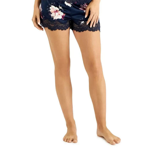 INC Lace-Trim Satin Pajama Short Navy XS
