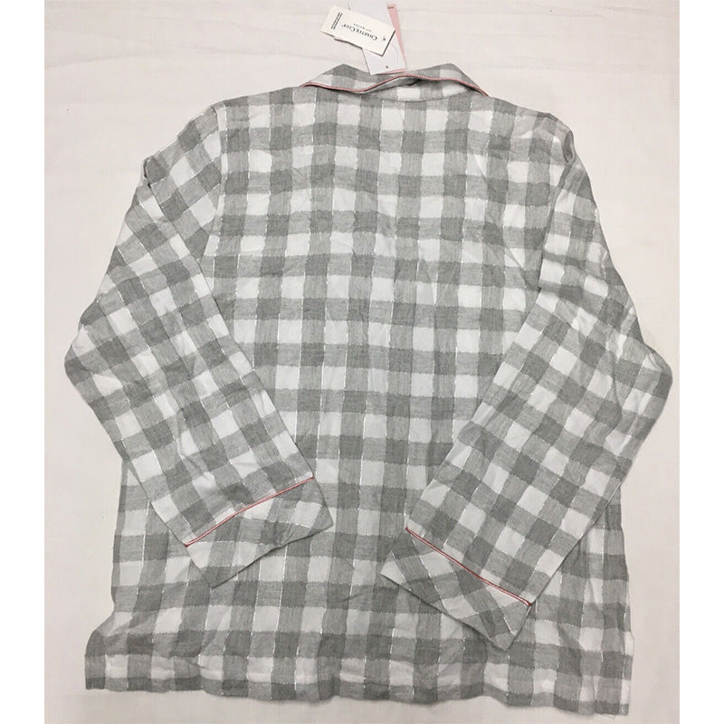 Charter Club Printed Cotton Flannel Only Pajama Top Gray M