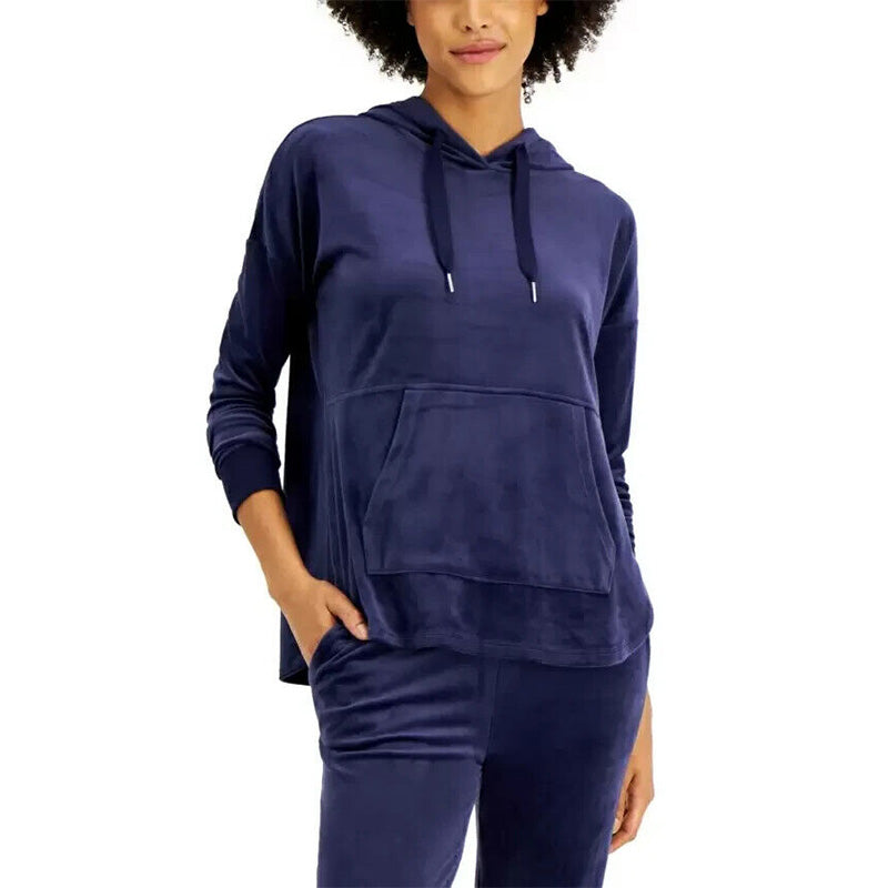 Alfani Velour Only Hoodie Pajama Top Navy XS