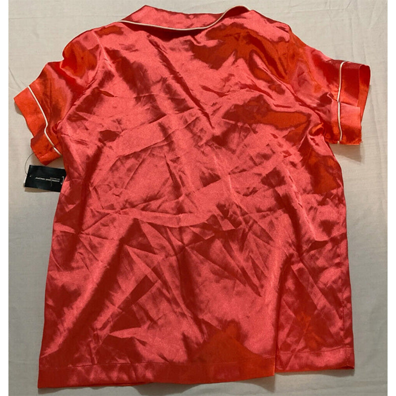 INC Satin Notch-Collar Only Pajama Top Red XS