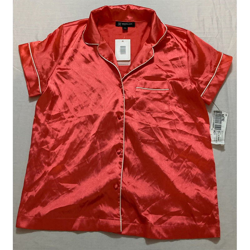 INC Satin Notch-Collar Only Pajama Top Red XS