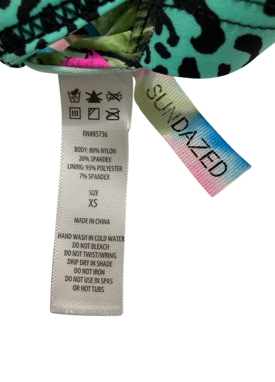SUNDAZED Floral Print Contrast Trim Swim Top Separates MULTICOLOR XS