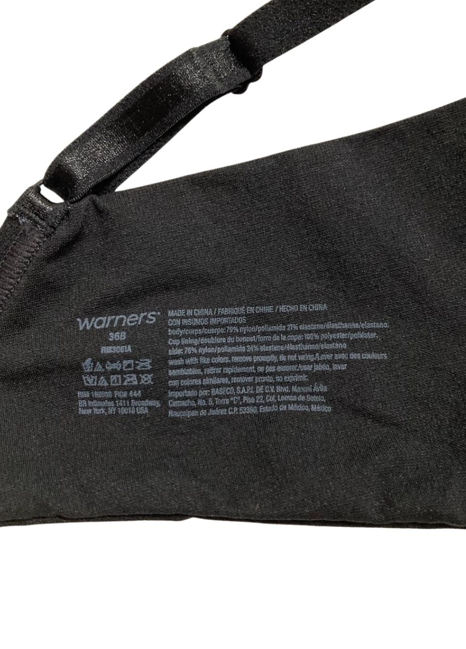 WARNER'S No Side Effects Underarm-Smoothing Wireless BLACK 36B
