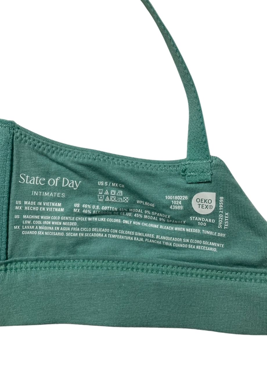 STATE OF DAY Cotton Blend Bralette GREEN S