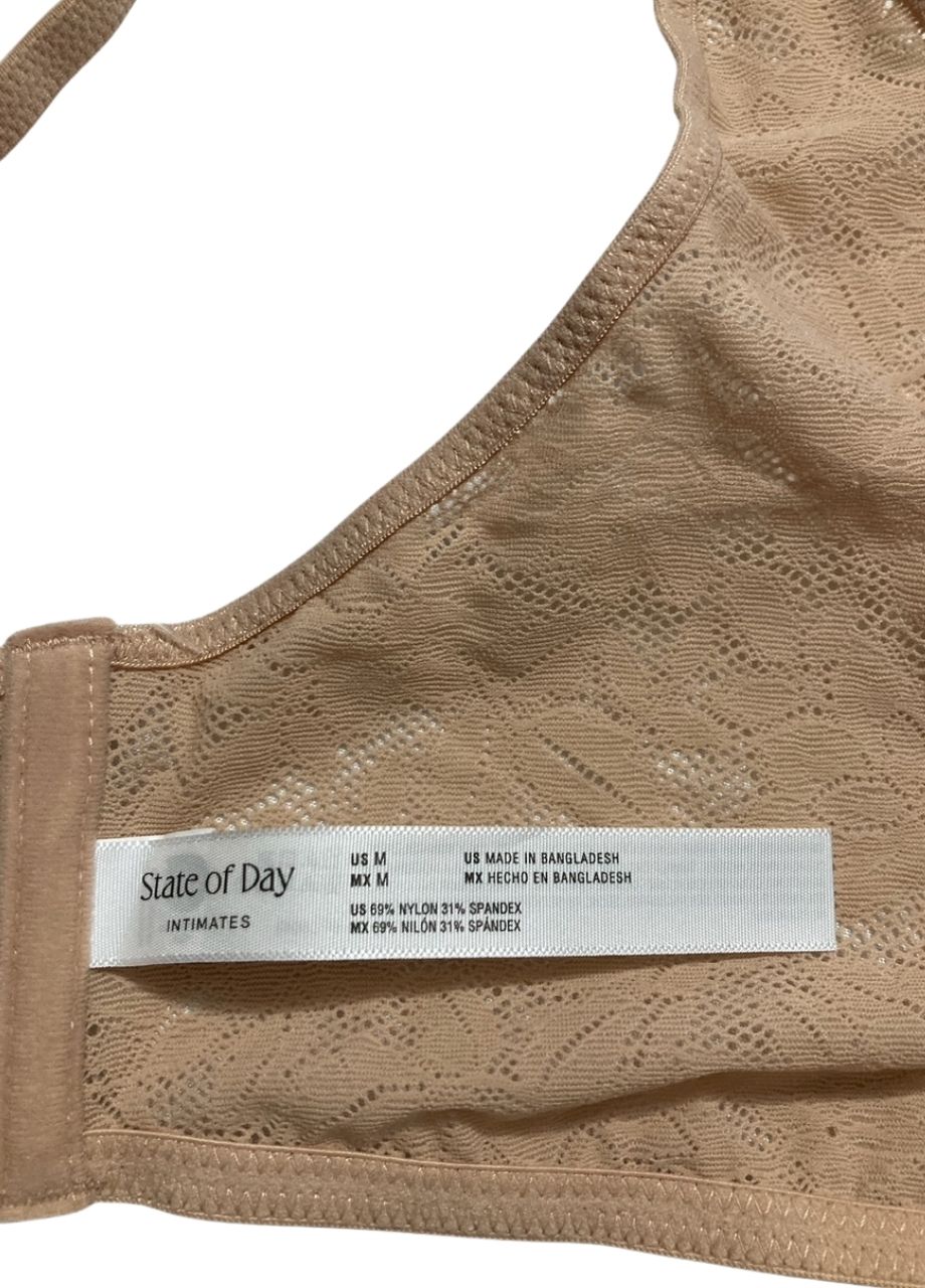 STATE OF DAY Mesh Lace V-Neck Bralette NUDE M