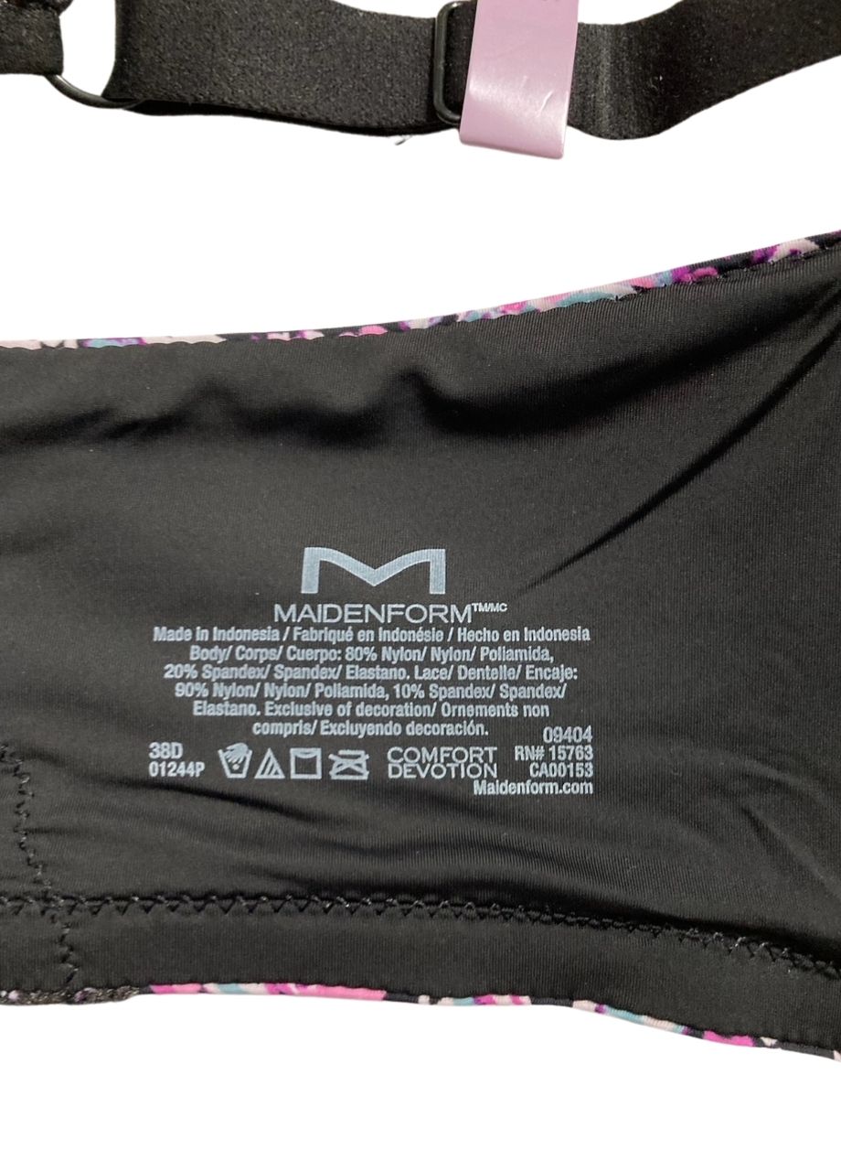 MAIDENFORM Comfort Devotion T-shirt Bra, Underwire Bra BLACK FLORAL 38D