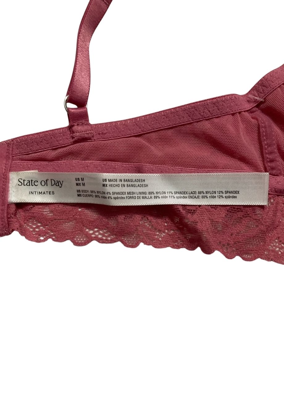 STATE OF DAY Lace Back Closure Mesh Lined Lightweight Bralett PINK M