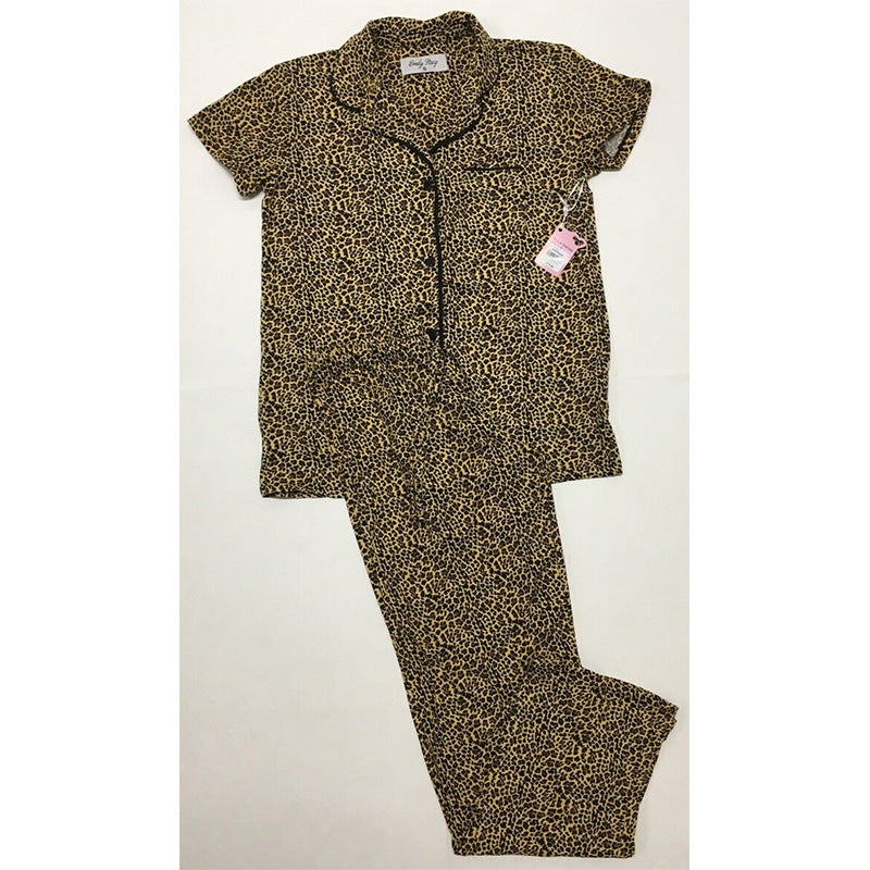 Emily Stacy Women's 2 Pieces Pajama Set Top and Pants Animal Print S