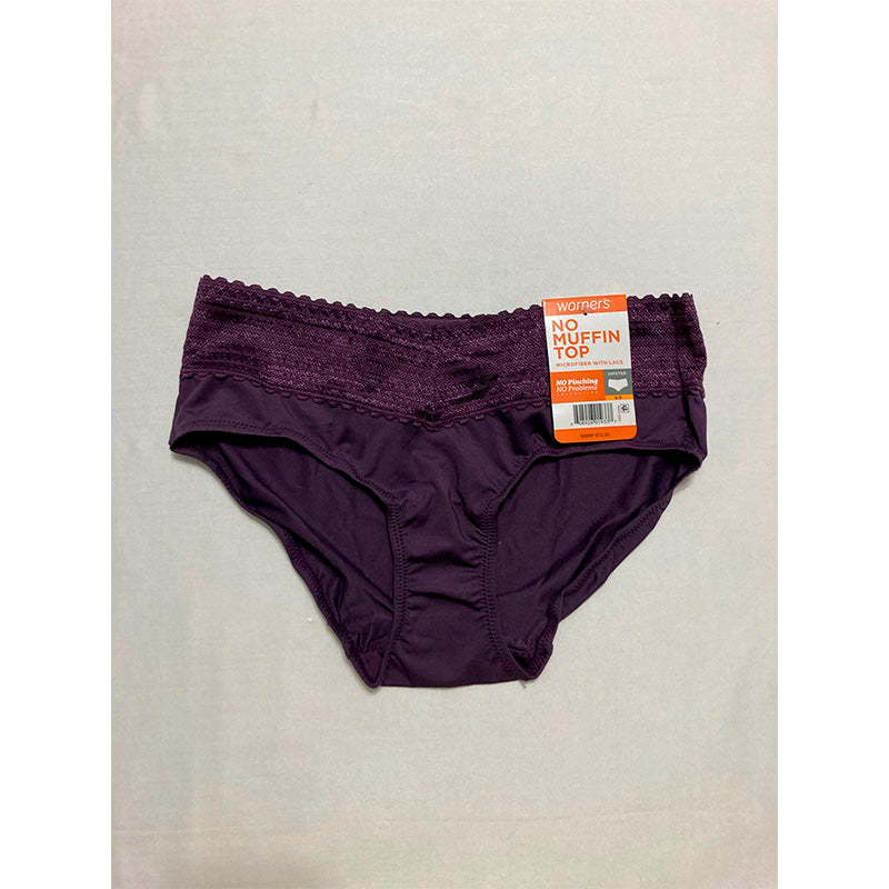 Warner's No Pinching Dig-Free Comfort Waist with Lace Microfiber Hipste Purple Fig S