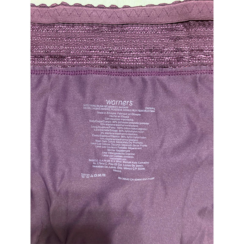 Warner's No Pinching Dig-Free Comfort Waist with Lace Microfiber Hipste Purple Fig S
