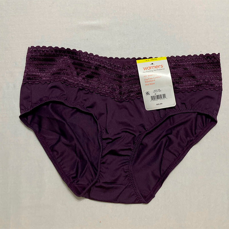 Warner's No Pinching Comfort Waist with Lace Microfiber Hipster Purple Fig M