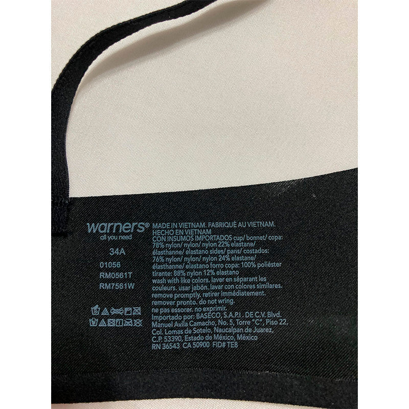 Warner's Effects Underarm-Smoothing Comfort Wireless Black 34A