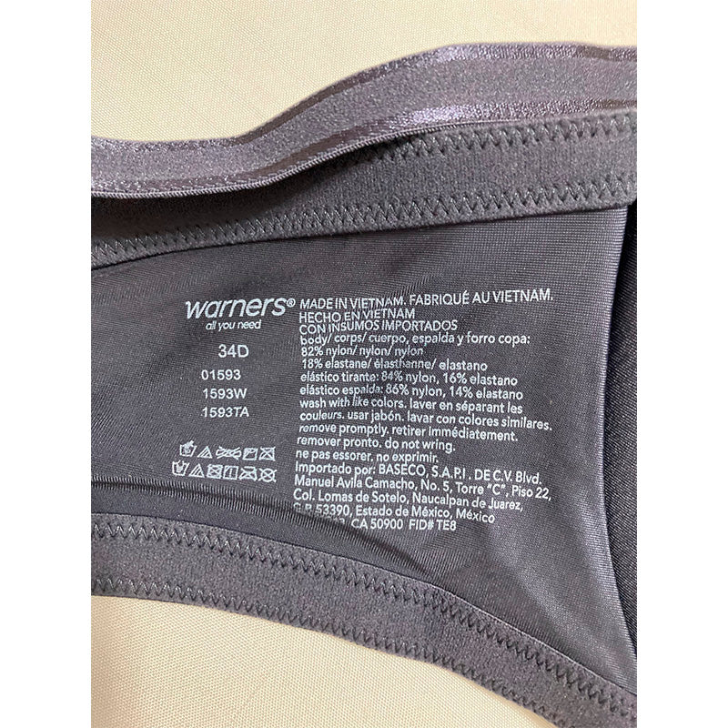 Warner's Cushioned Underwire Lightly Lined T-Shirt Bra Gunmetal Gray Geo Print 34D