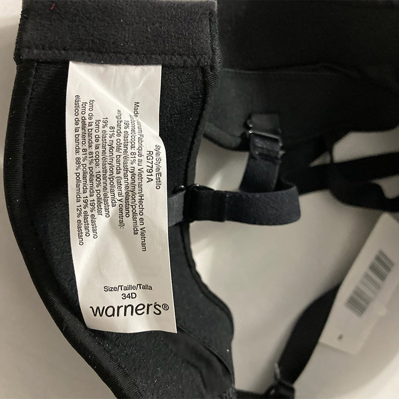Warner's Cushioned Underwire Lightly Lined Black 34D