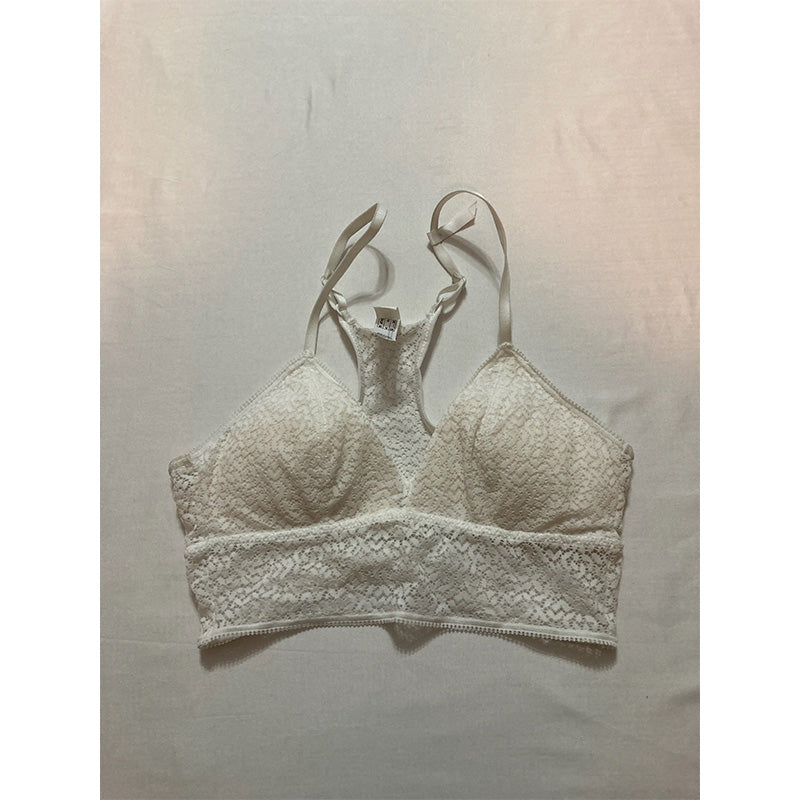 DKNY Modern Lace Racerback Bralette Bra, Foam Lined Cups poplin White S