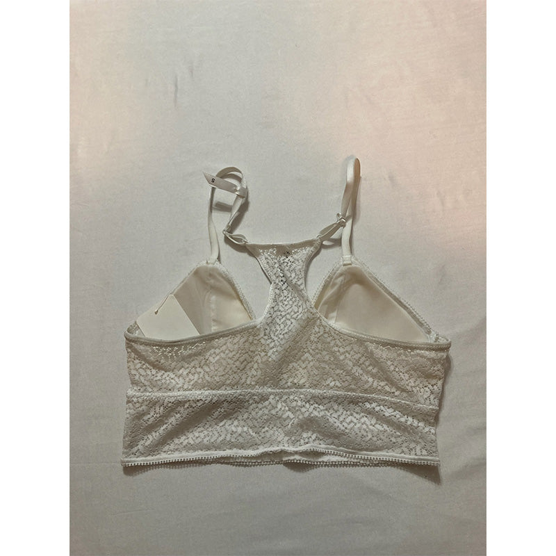 DKNY Modern Lace Racerback Bralette Bra, Foam Lined Cups poplin White S