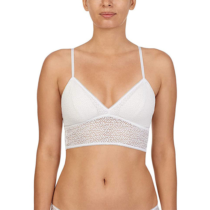 DKNY Modern Lace Racerback Bralette Bra, Foam Lined Cups poplin White S