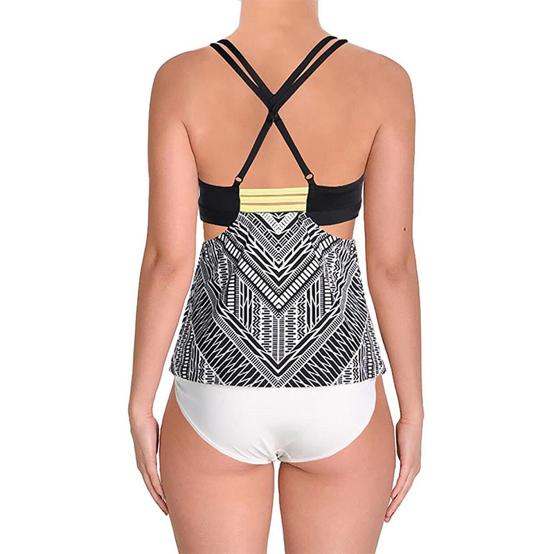 Jantzen Sport Crossing Paths Layered Tankini Top Black S