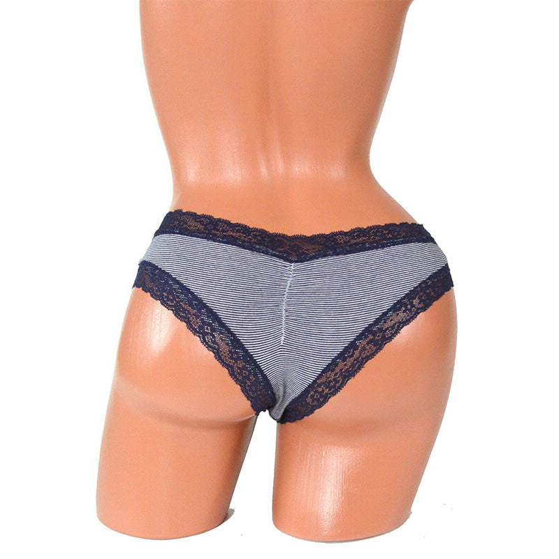 Jenni Lace Trim Navy Striped Hipster Panties Navy S