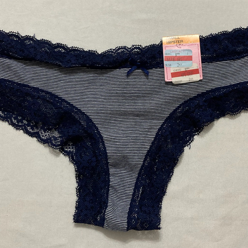 Jenni Lace Trim Navy Striped Hipster Panties Navy S