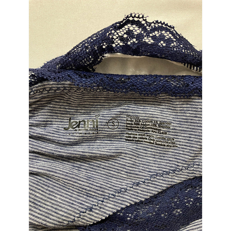 Jenni Lace Trim Navy Striped Hipster Panties Navy S