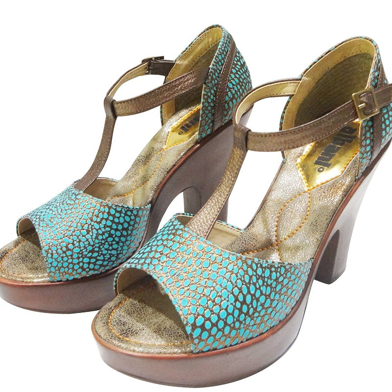 ALBANI Women's Leather High Heels Brown Aqua Open-toe Fashion Elegant Sandals 7