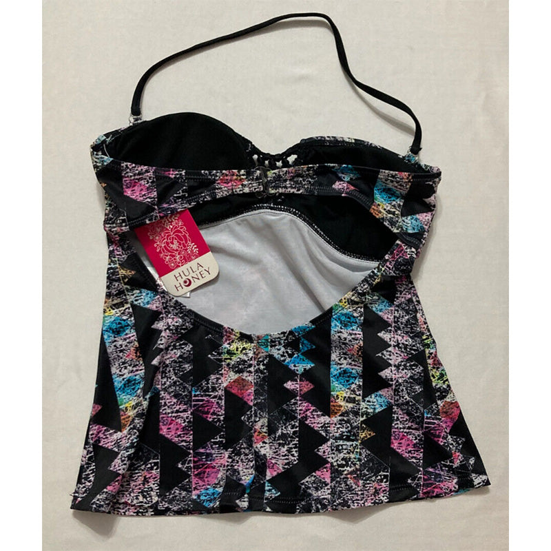 Hula Honey Printed Ruched Swim Top Separates Multicolor L