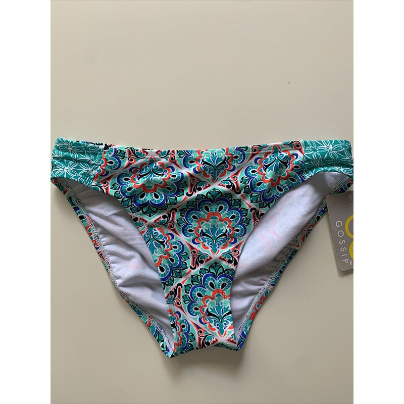 GO GOSSIP Printed Full Coverage Swim Bottom Separates, Blue S