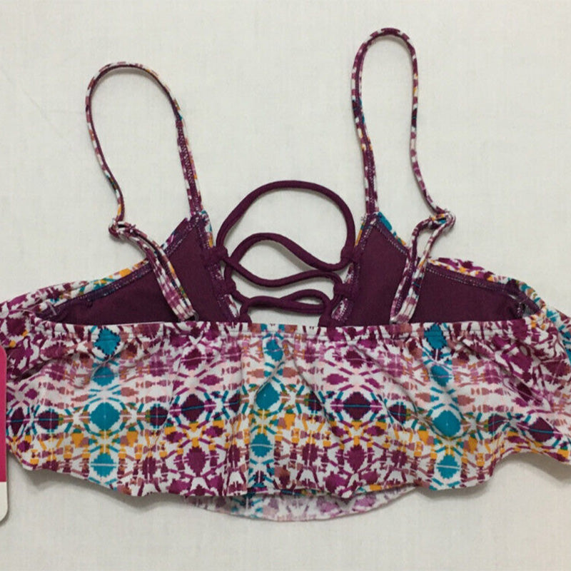 Hula Honey Juniors Printed Strappy Flounce Bralette Bikini Top Multicolor XS