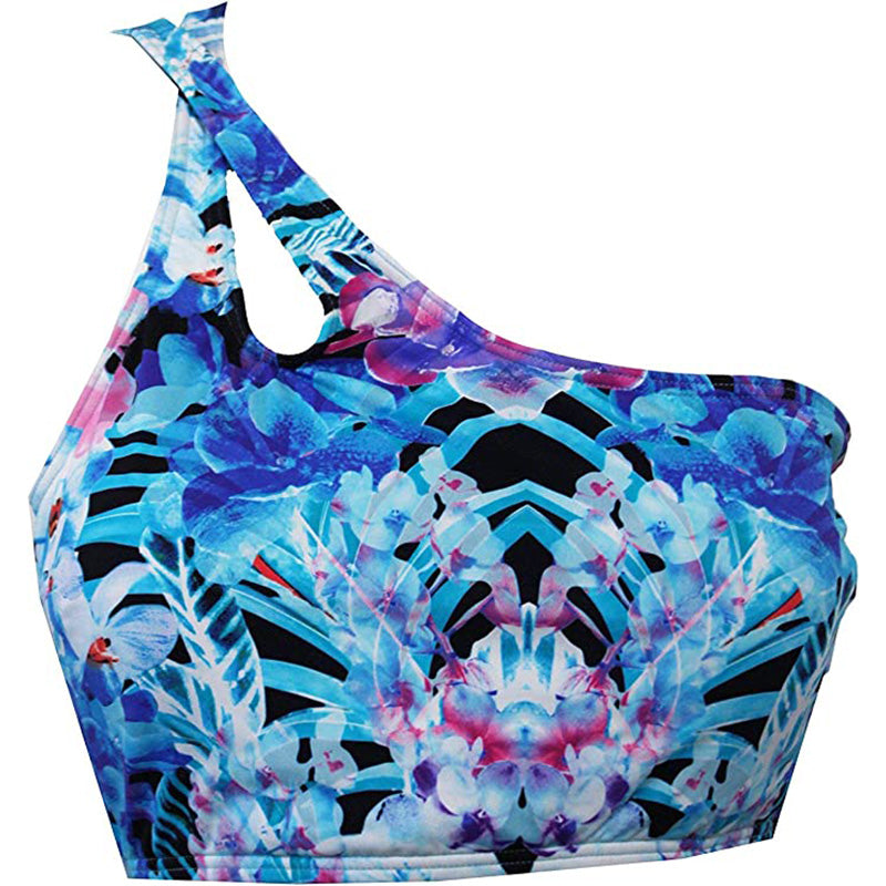 bar III Womens Tropical Print One Shoulder Swim Top Separates XS