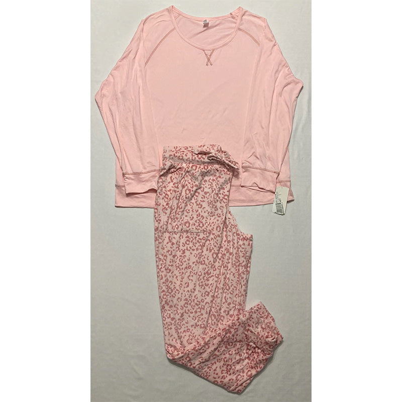 Flora Nikrooz Solid T-Shirt & Printed Velour Pajama Set Pink XL
