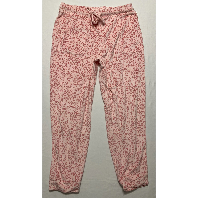 Flora Nikrooz Solid T-Shirt & Printed Velour Pajama Set Pink XL