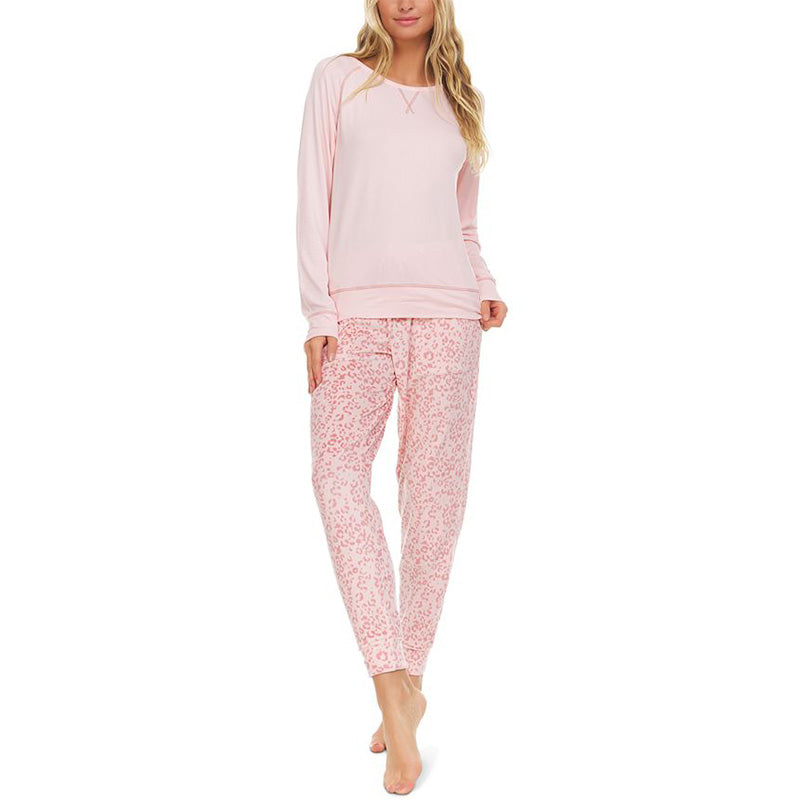 Flora Nikrooz Solid T-Shirt & Printed Velour Pajama Set Pink XL