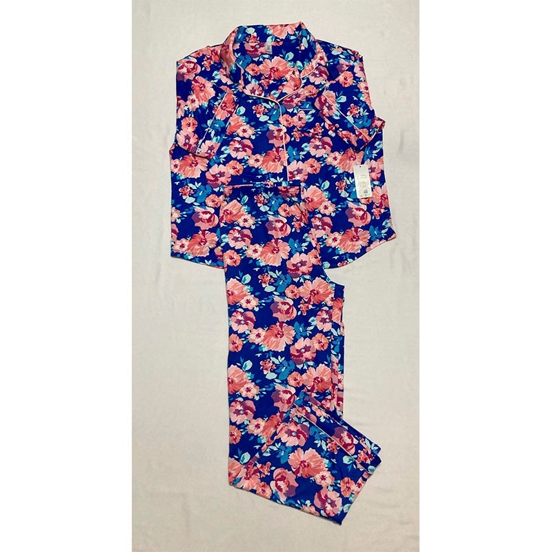 Flora by Flora Nikrooz 2pc Printed Knit Pajama Set L Blue